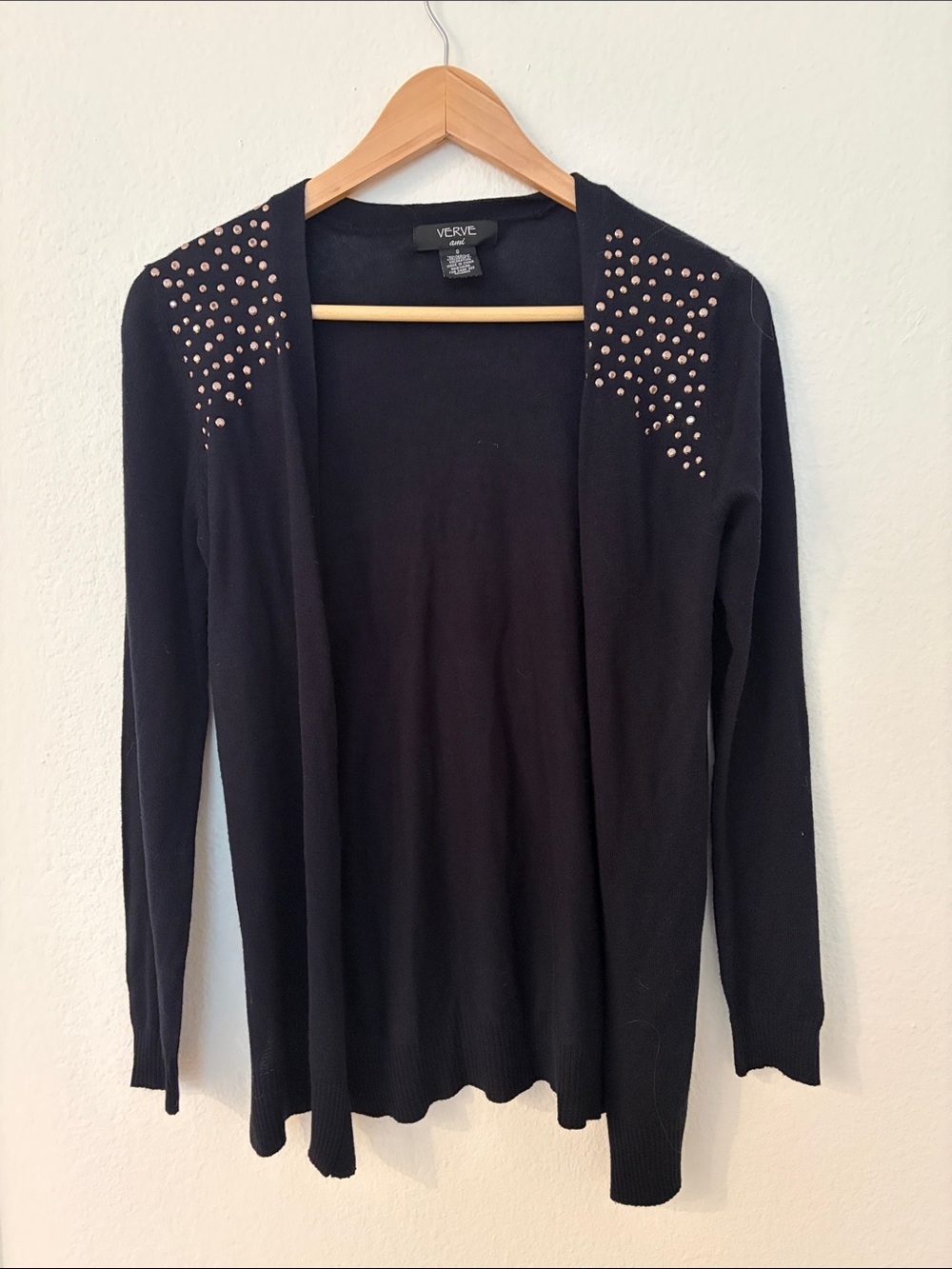 Open-Front navy Cardigan with Shoulder Stud Accents